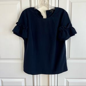 Navy Ruffle Sleeve Blouse